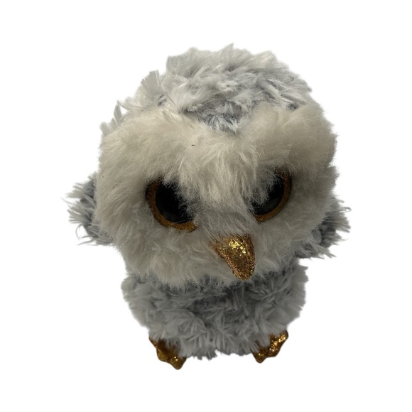 Ty Stuffed Owl - Gray and White with Gold Accents - Picture 3 of 6